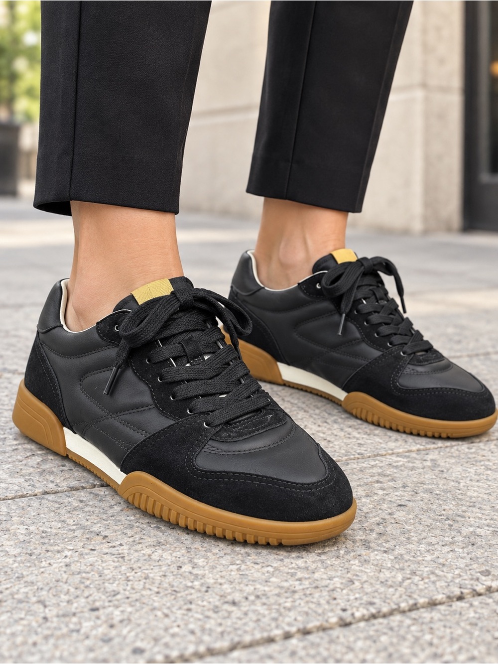 New $275 Vince Leather Bel Air Sneakers In Black Size 7